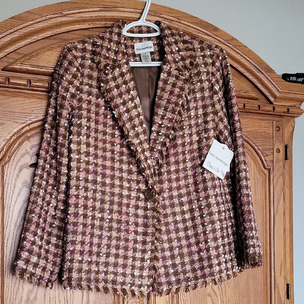 Vintage Style Breckenridge Women's Tweed Blazer in Brown and Pink